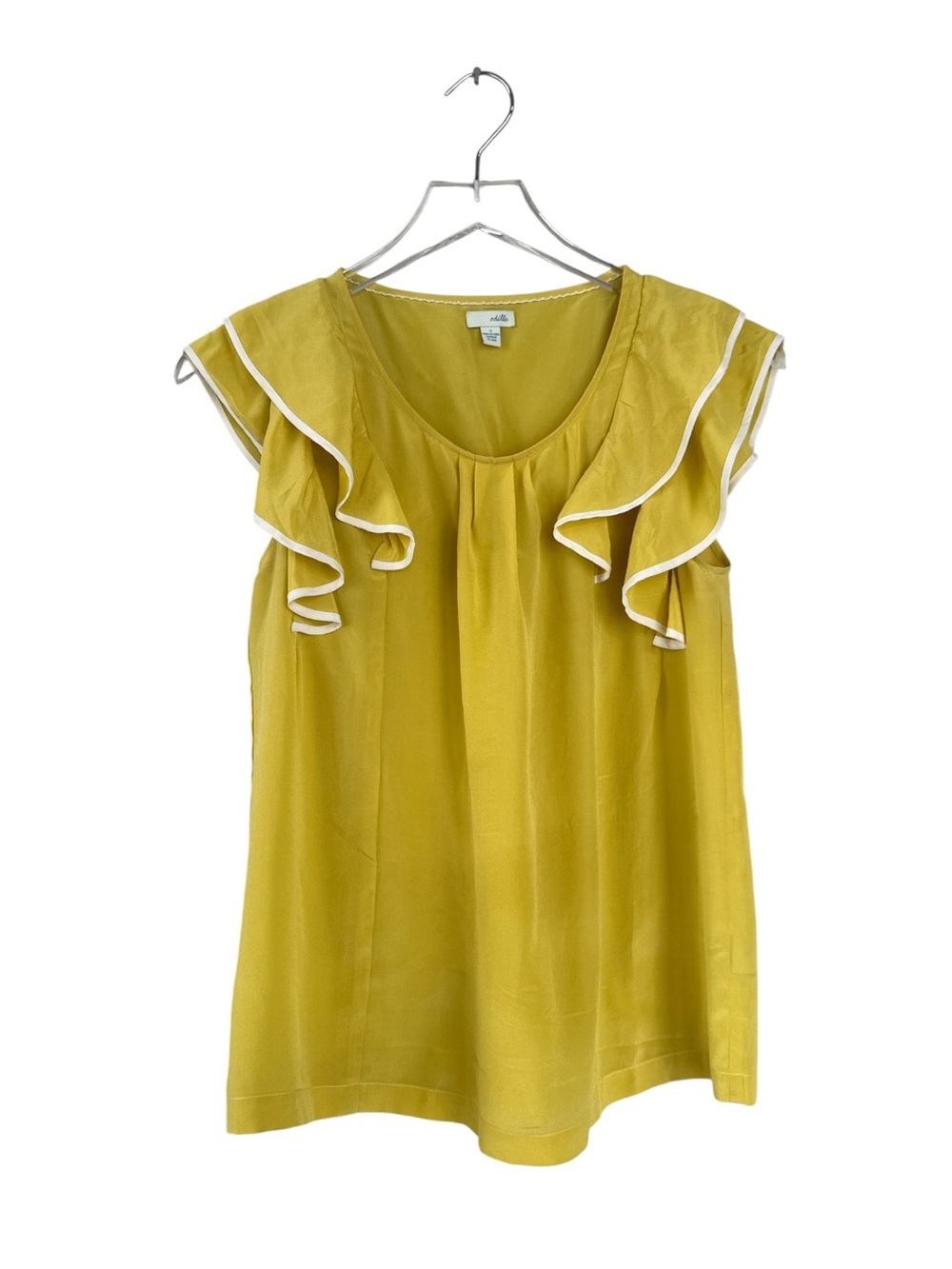 Odille Anthropologie 100% Silk Ruffle Sleeve Blouse Size 0 Yellow